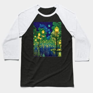 Magic Lantern Lighting Lake Water Pond Reflection Watercolor Baseball T-Shirt